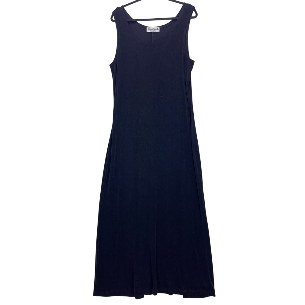Vtg 90s Ronni Nicole Black Maxi Dress 10 Sleeveless Ribbed Scoop Neck Minimalist